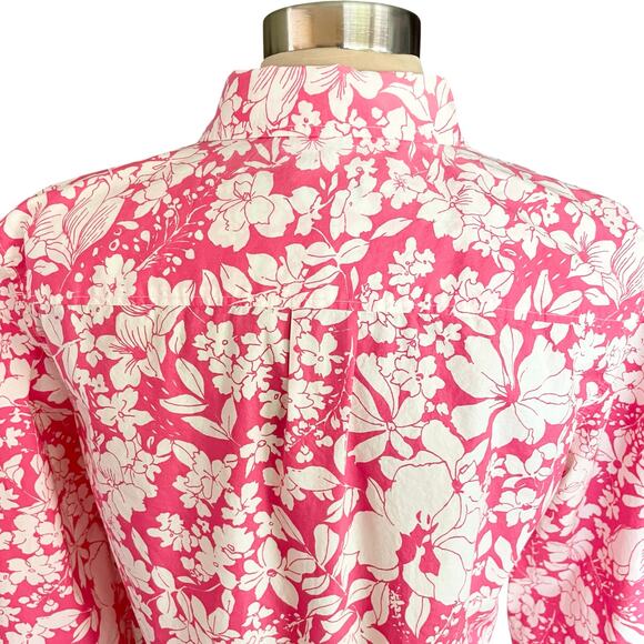 Talbots Pink White Floral Print Button Up Shirt Sz 10 Long Sleeves Crisp Cotton - Picture 6 of 10